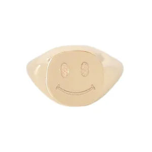 14K Gold Smiley Face Signet Ring