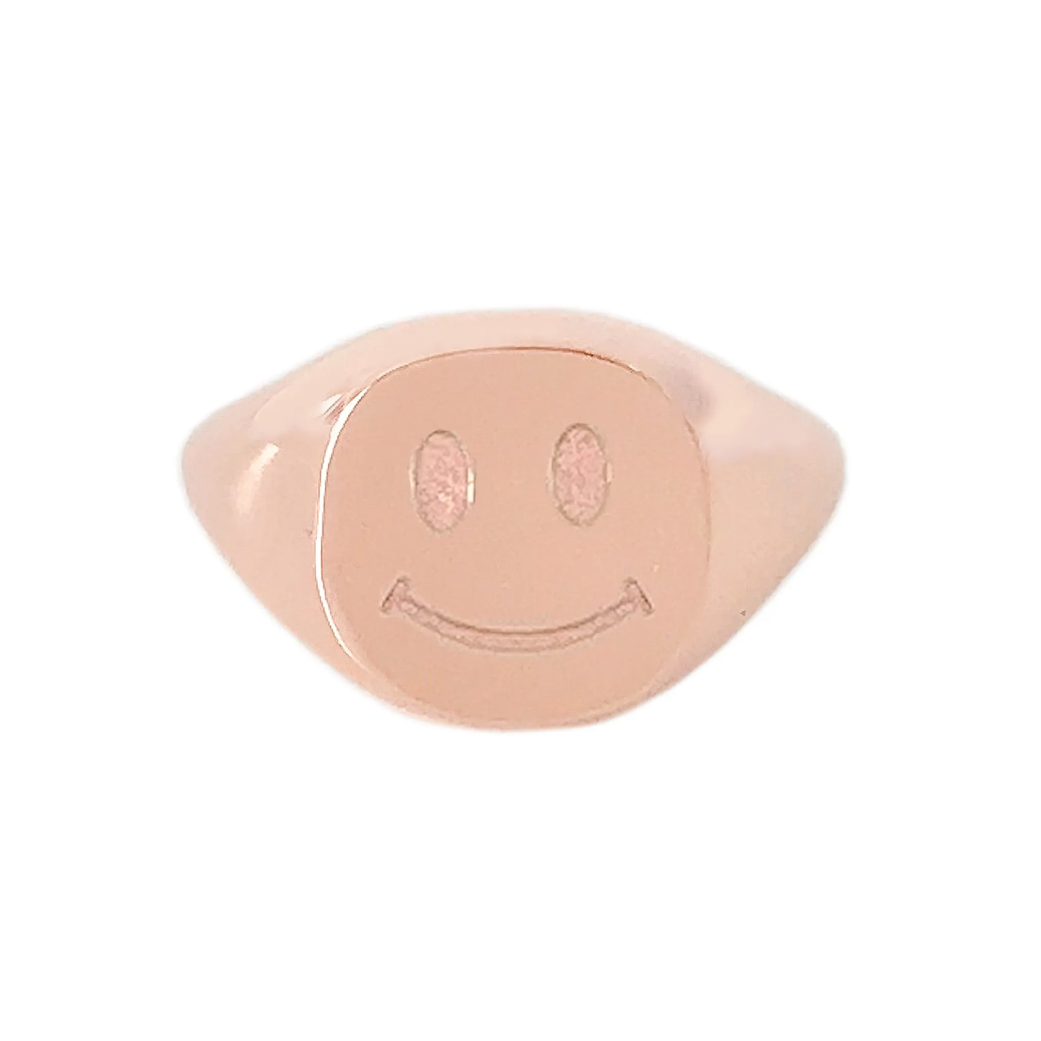 14K Gold Smiley Face Signet Ring