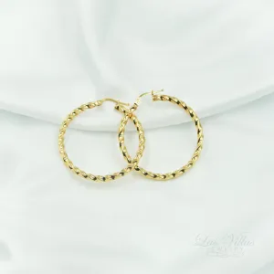 14K Hoop swirl Gold polished earrings