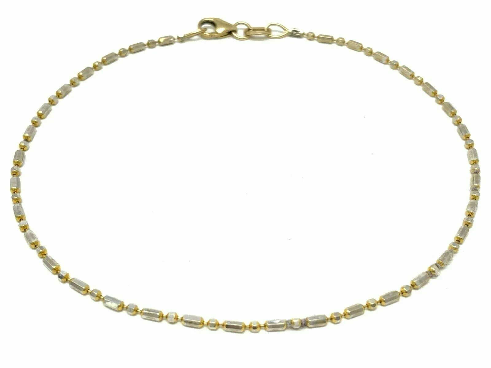 14k Italian Two Tone Gold Solid Chain Anklet Bracelet 8" 1.45mm 1.7 grams