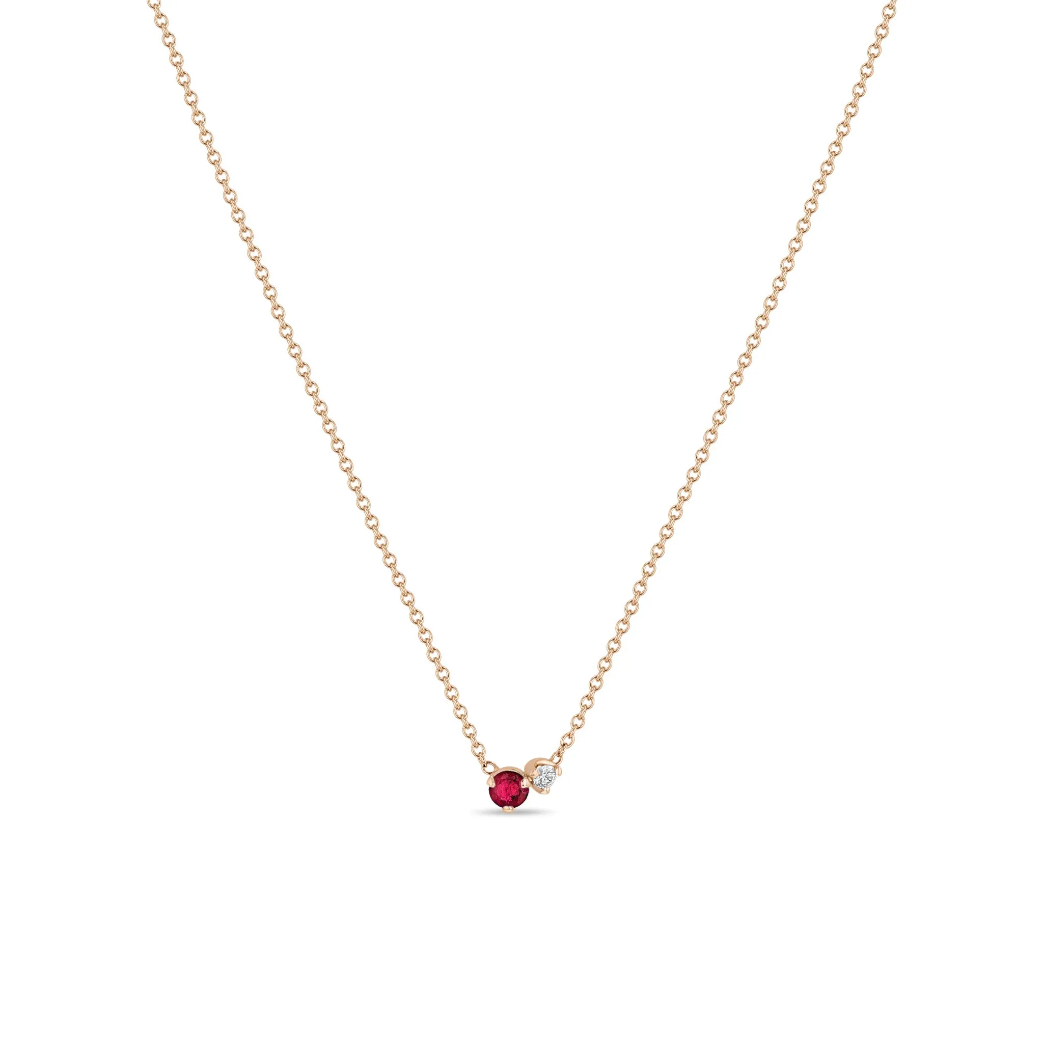 14k Prong Diamond & Ruby Necklace