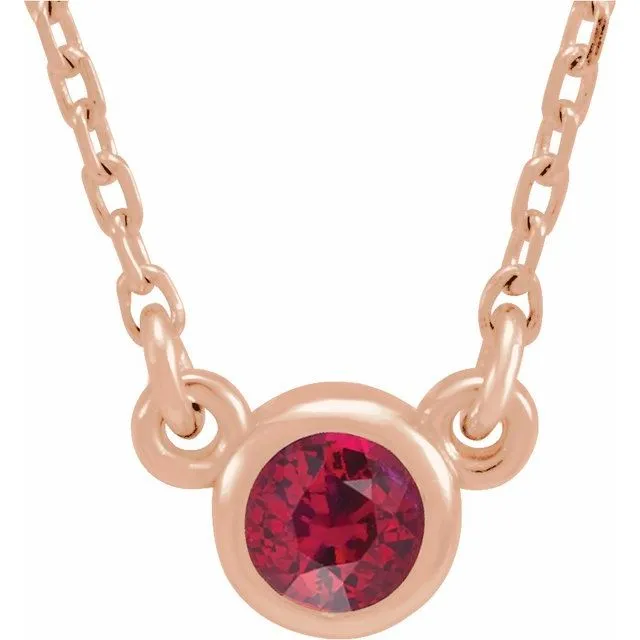 14K Rose Gold 3 mm Round Natural Ruby Solitaire 16" Necklace