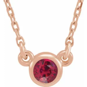 14K Rose Gold 3 mm Round Natural Ruby Solitaire 16" Necklace