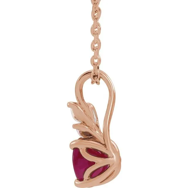 14K Rose Gold Lab-Grown Ruby & 1/10 CTW Natural Diamond 16-18" Necklace
