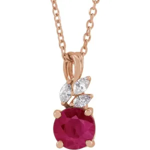 14K Rose Gold Lab-Grown Ruby & 1/10 CTW Natural Diamond 16-18" Necklace