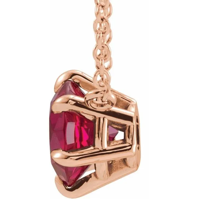 14K Rose Gold Natural Ruby Solitaire 16" Necklace