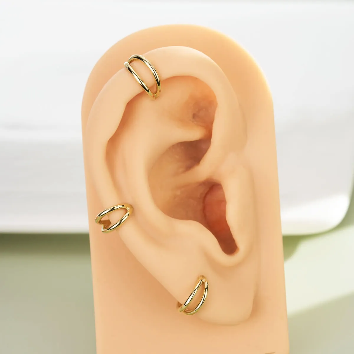 14K Solid Gold 16G Double Layered Cartilage Hoop