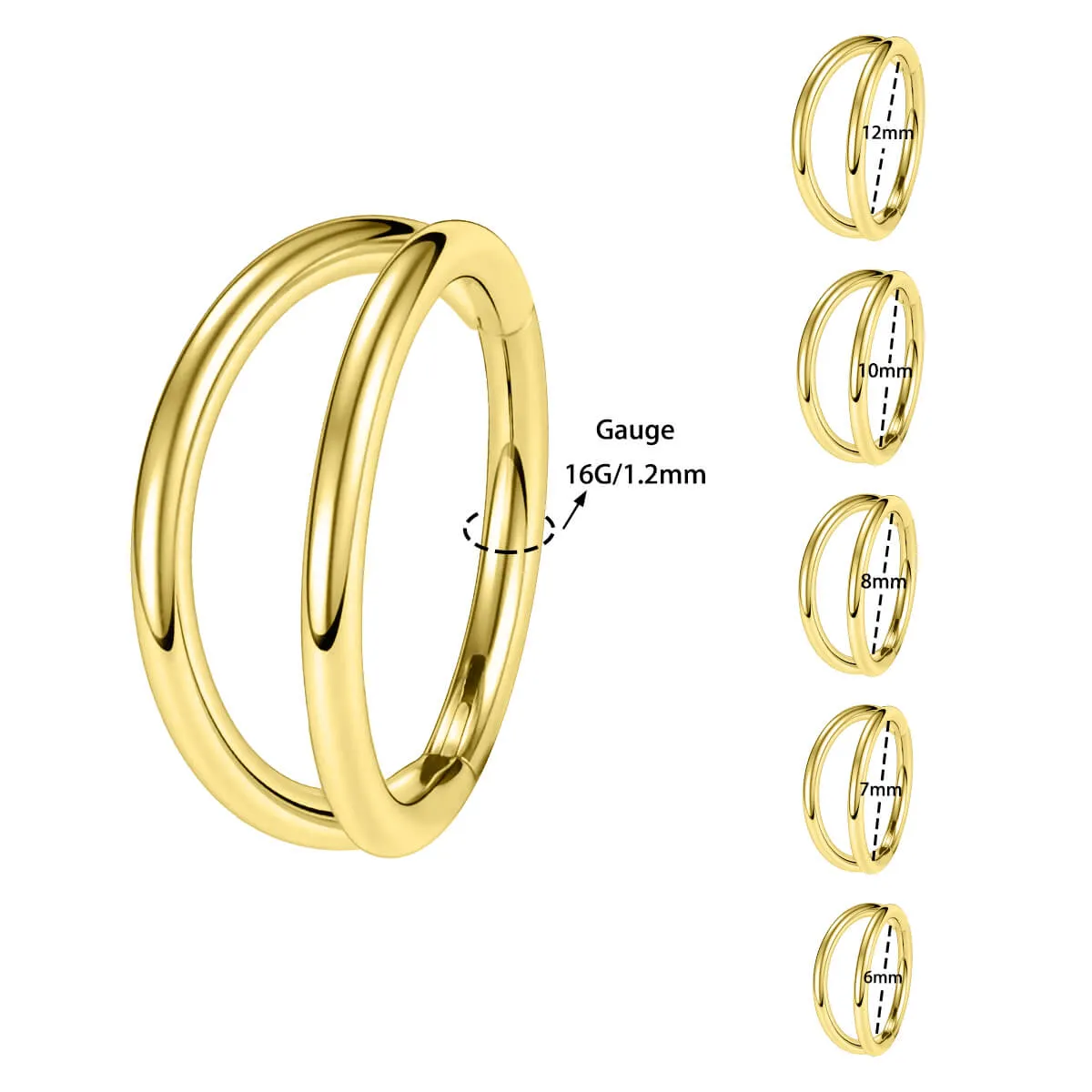 14K Solid Gold 16G Double Layered Cartilage Hoop