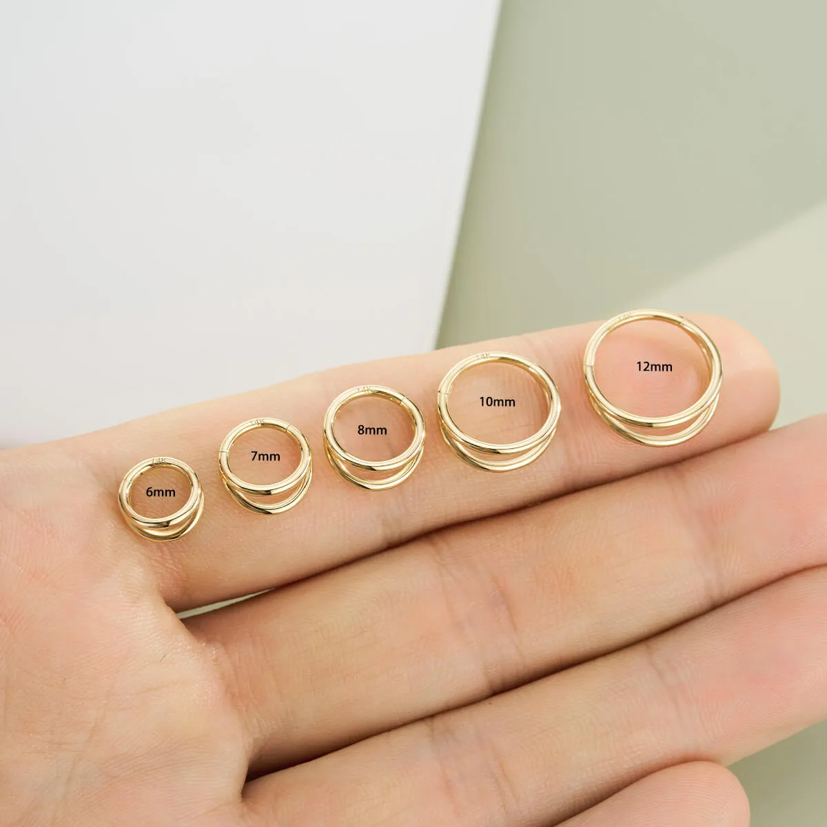 14K Solid Gold 16G Double Layered Cartilage Hoop