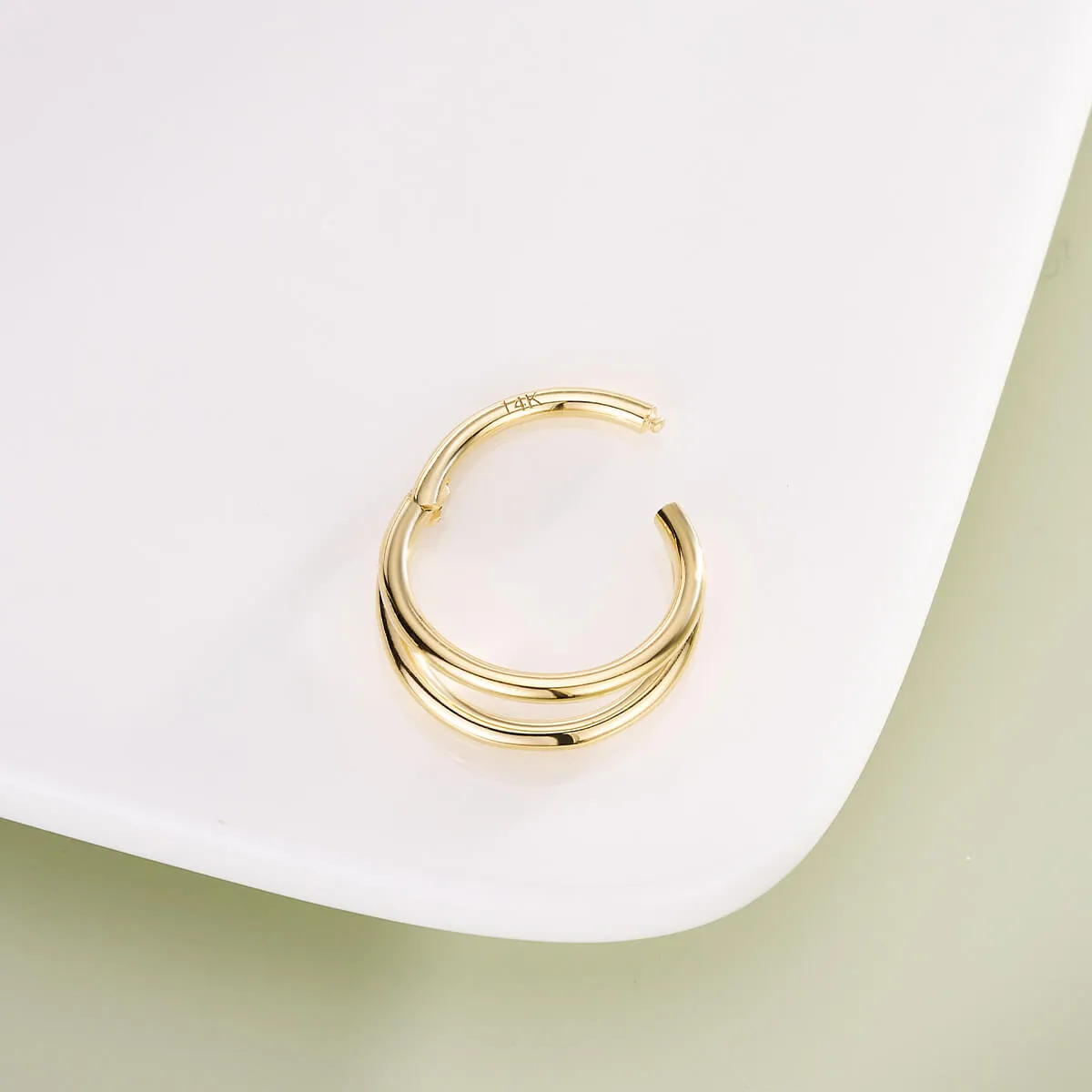 14K Solid Gold 16G Double Layered Cartilage Hoop