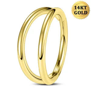 14K Solid Gold 16G Double Layered Cartilage Hoop