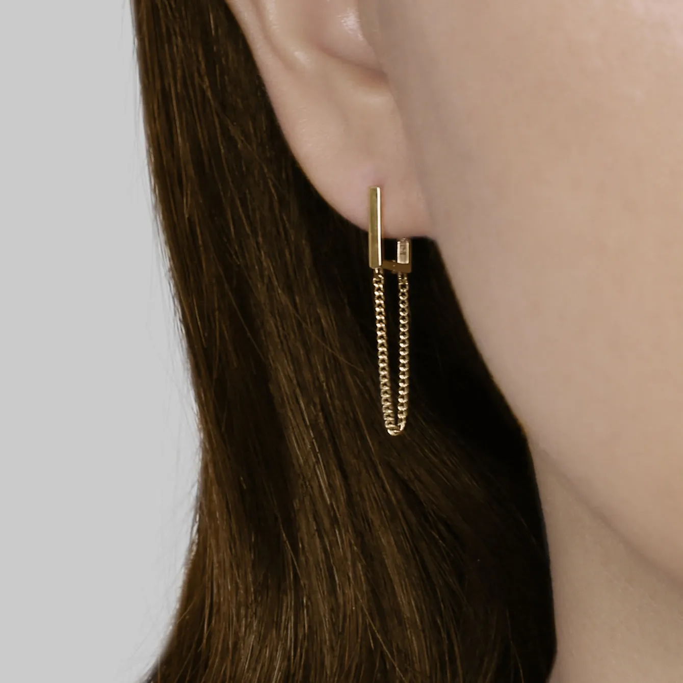 14k Solid Gold Chain Square Hoop Earring