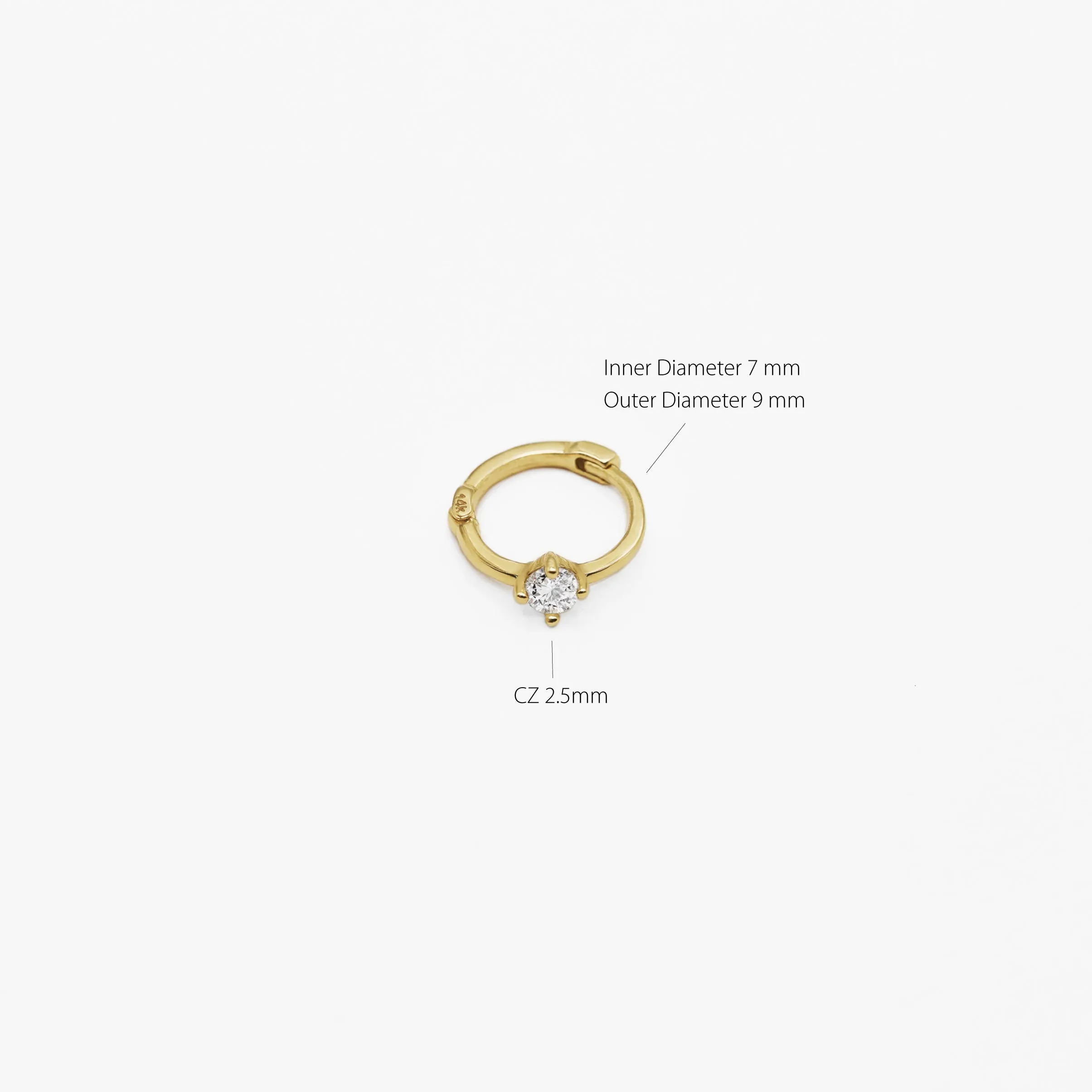 14k Solid Gold Small Single CZ Hoop Earring