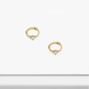14k Solid Gold Small Single CZ Hoop Earring