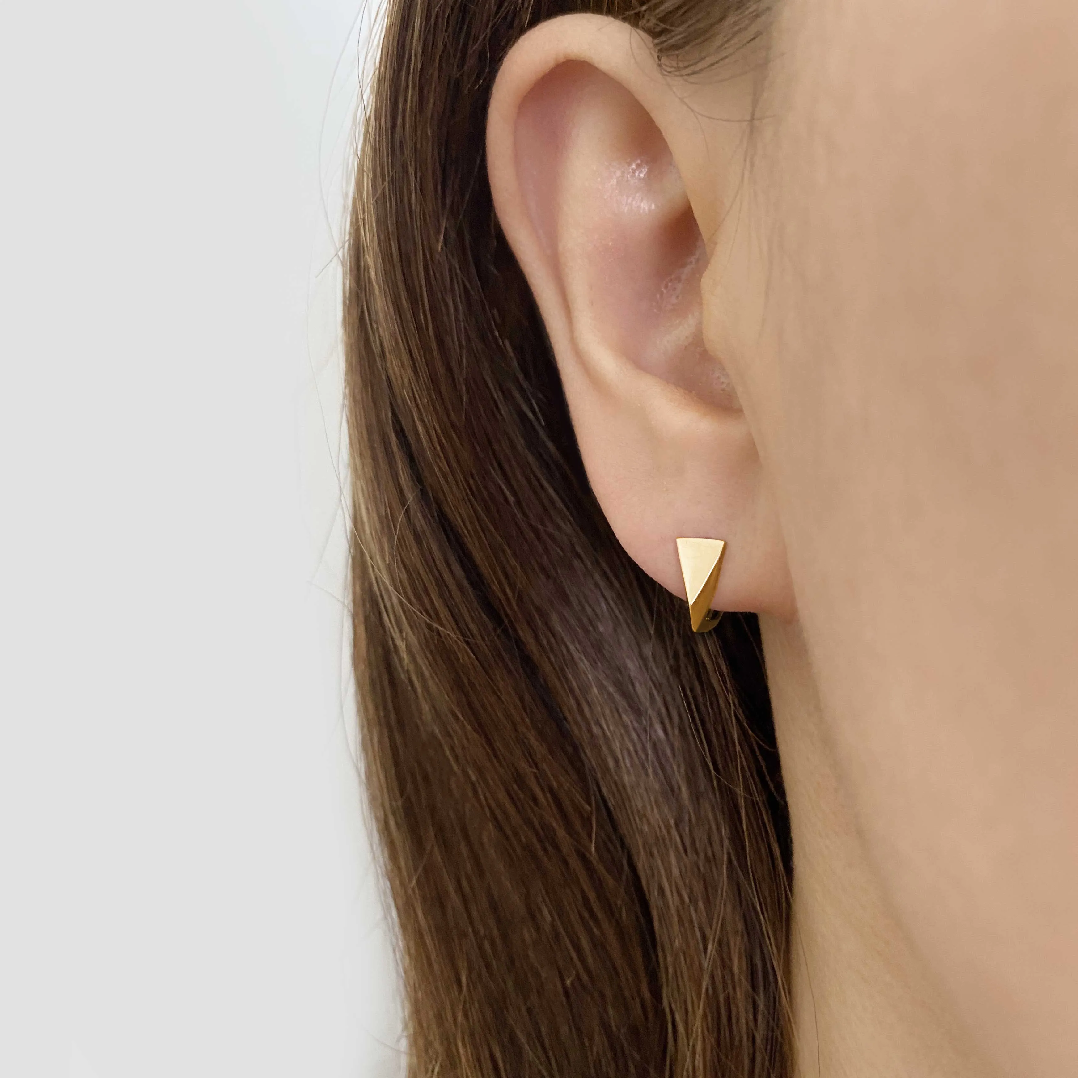 14k Solid Gold Three-Dimensional Triangle Hoop Earring