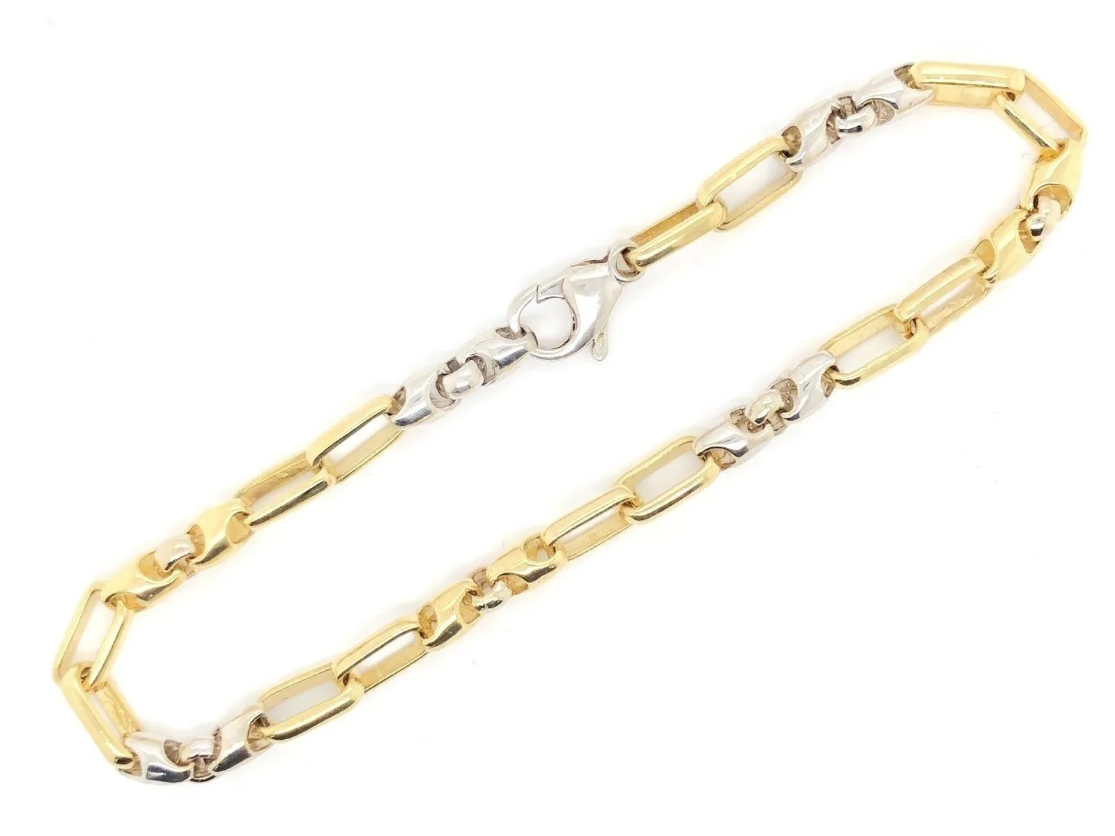 14k Two Tone Gold Handmade Fashion Link Bracelet 8.25" 5.5mm 17.3 grams