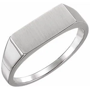 14K White 15x7 mm Rectangle Signet Ring