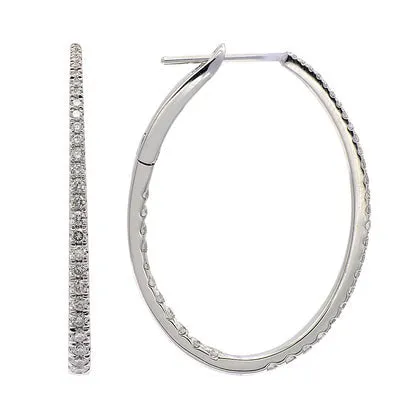 14k White Gold 1.02Ct Graduated Diamond Oval Hoop Earring with 78 Diamonds