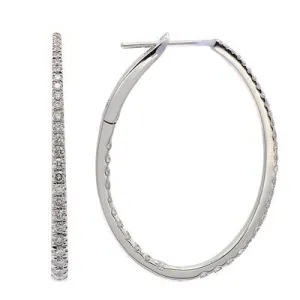14k White Gold 1.02Ct Graduated Diamond Oval Hoop Earring with 78 Diamonds