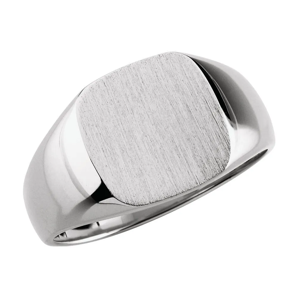 14k White Gold 10mm Men's Solid Signet Ring , Size 11