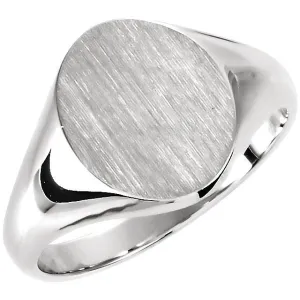 14k White Gold 10x12mm Oval Signet Ring , Size 6