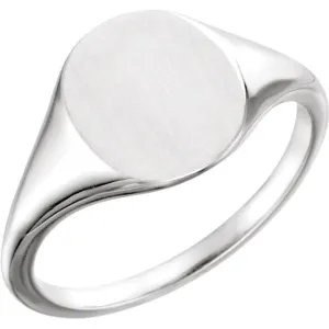 14k White Gold 11x9mm Signet Ring, Size 7