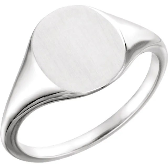 14k White Gold 11x9mm Signet Ring, Size 7