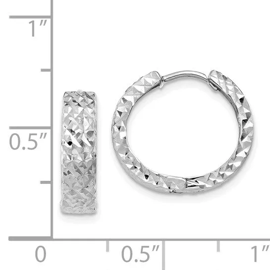 14K White Gold 12mm Diamond Cut Hoop Earrings