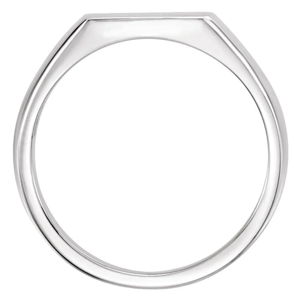 14k White Gold 15x12mm Signet Ring, Size 11