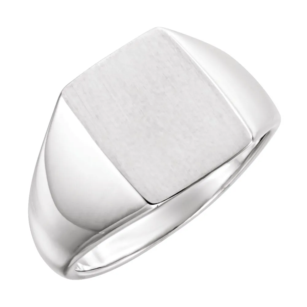 14k White Gold 15x12mm Signet Ring, Size 11