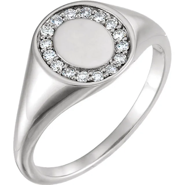14k White Gold 1/6 CTW Diamond Signet Ring, Size 7