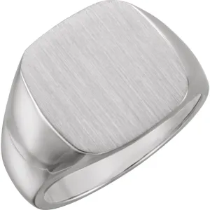 14k White Gold 16mm Men's Signet Ring with Brush Top Finish, Size 11