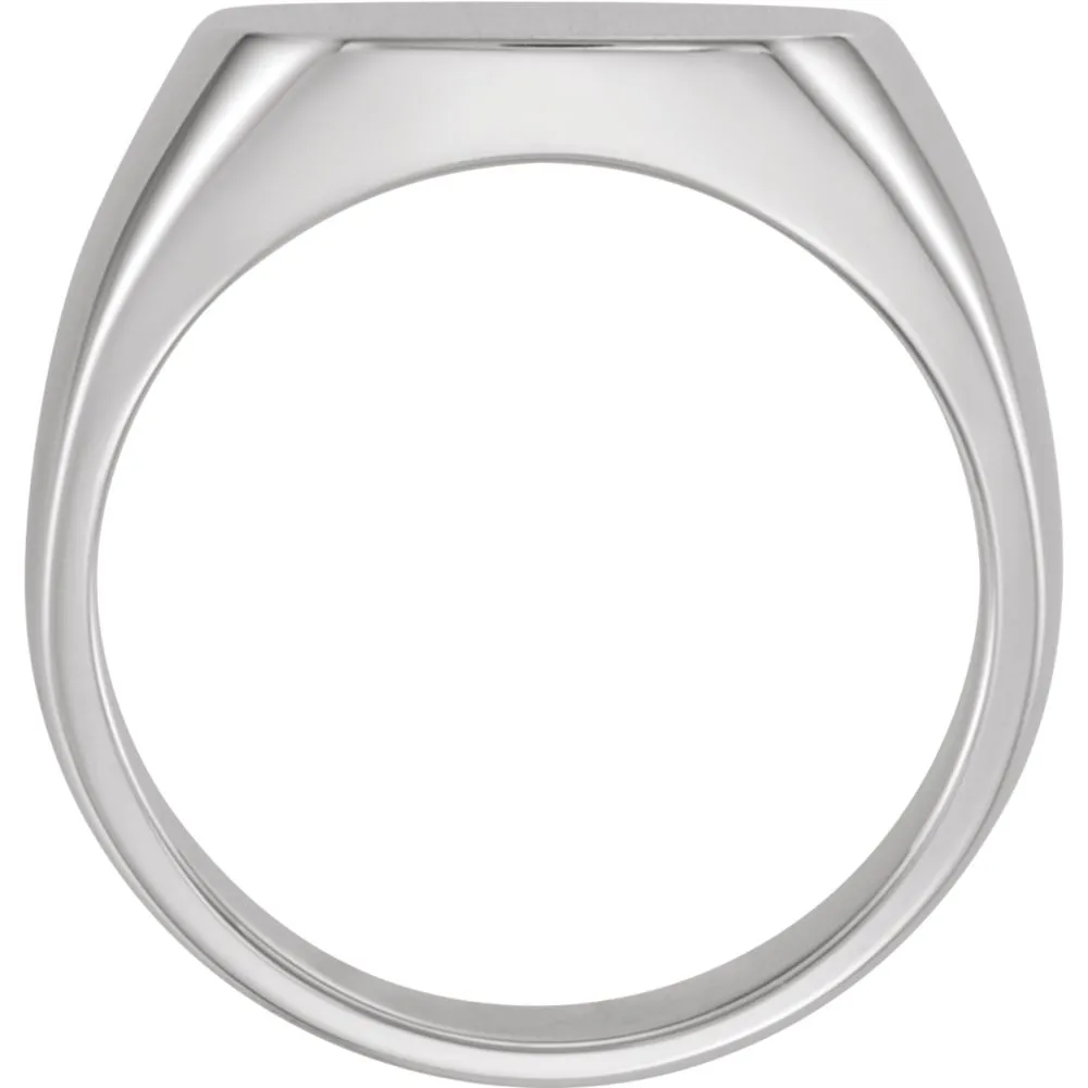 14k White Gold 16mm Men's Signet Ring with Brush Top Finish, Size 11