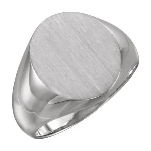 14k White Gold 18x16mm Men's Signet Ring with Brush Finish, Size 10