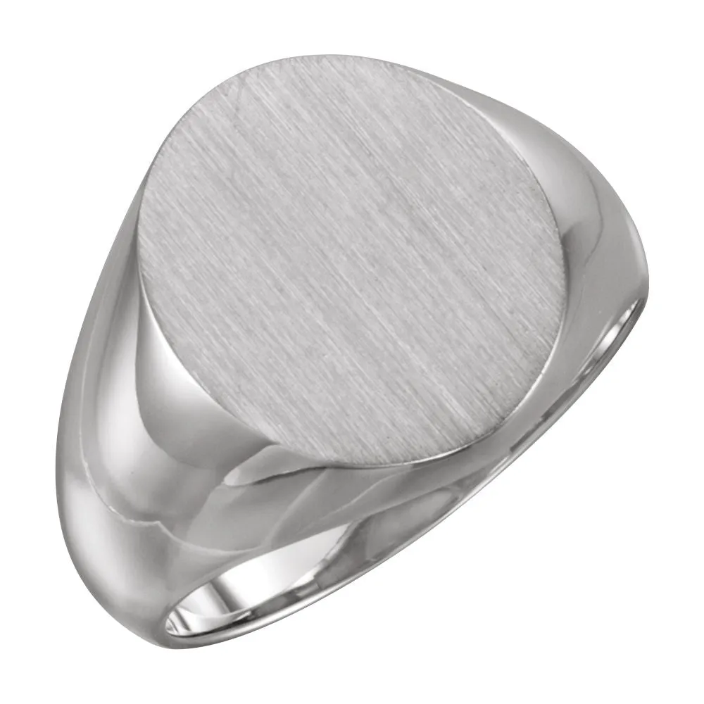 14k White Gold 18x16mm Men's Signet Ring with Brush Finish, Size 10
