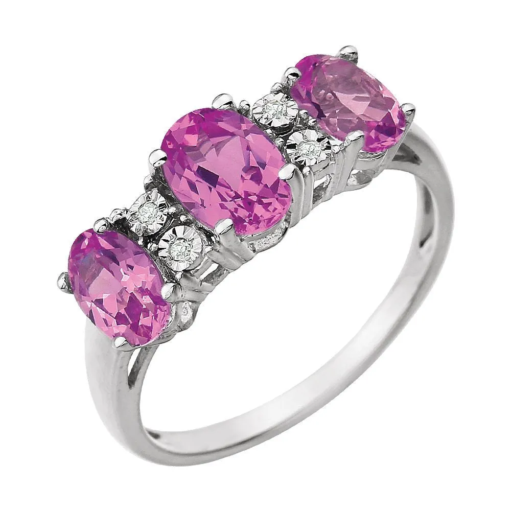 14k White Gold 7x5mm Created Pink Sapphire & .02 CTW Diamond Ring, Size 7