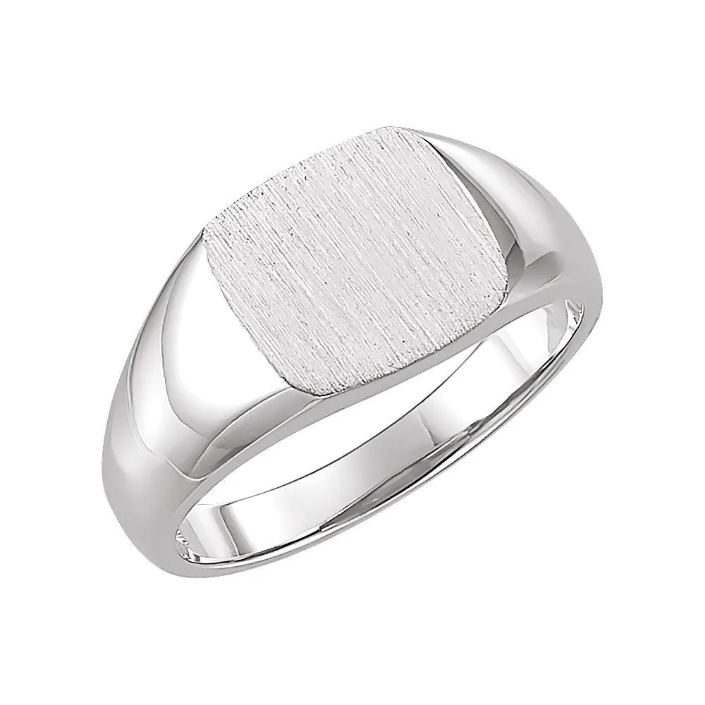 14k White Gold 9mm Square Signet Ring, Size 6