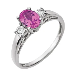 14k White Gold Created Pink Sapphire & .04 CTW Diamond Ring, Size 7