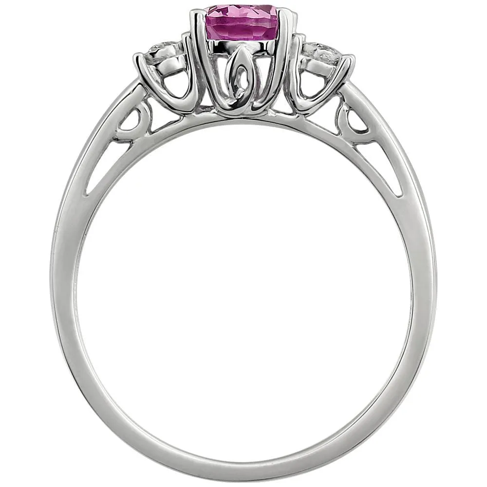 14k White Gold Created Pink Sapphire & .04 CTW Diamond Ring, Size 7