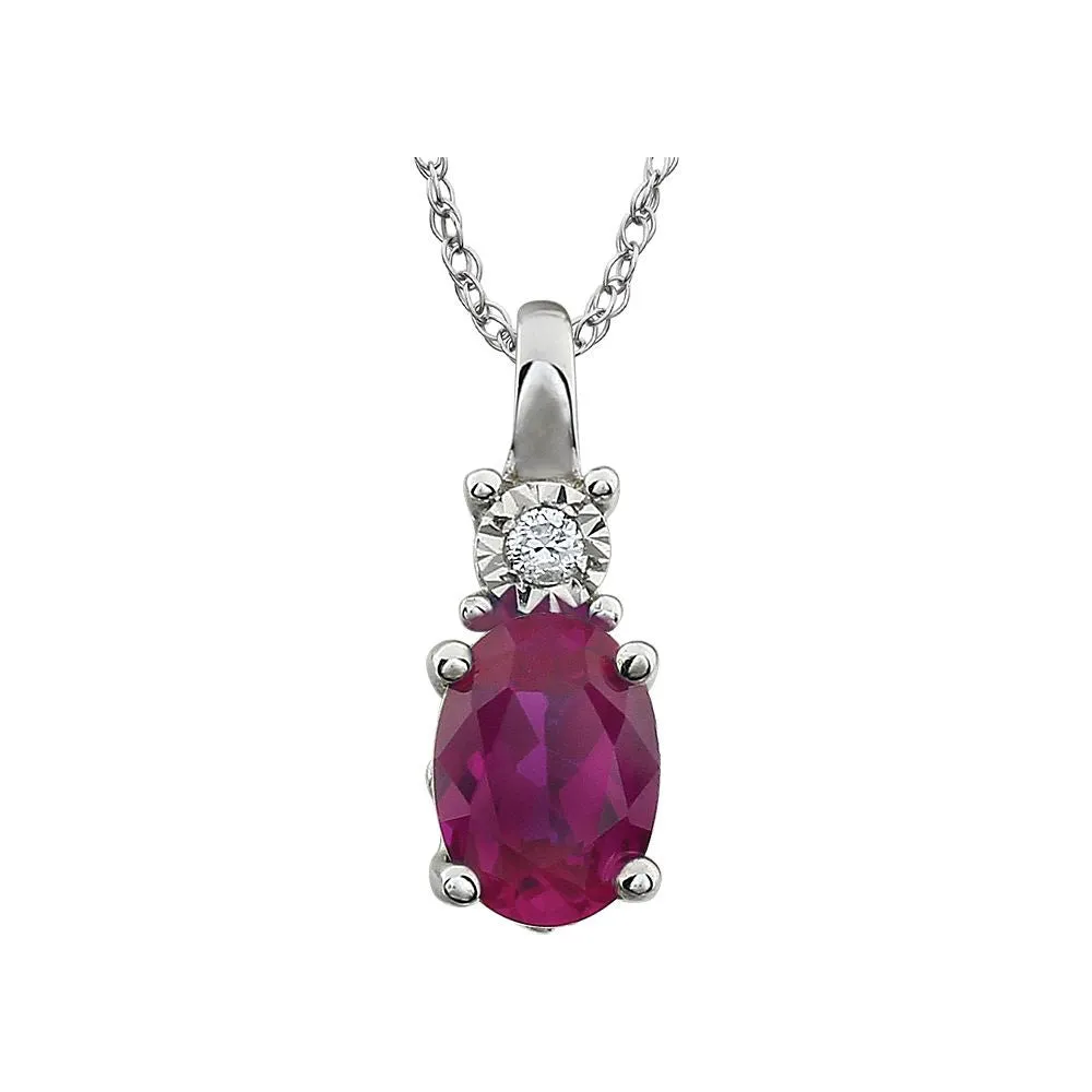 14k White Gold Created Ruby & .02 CTW 18" Necklace