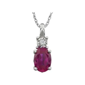 14k White Gold Created Ruby & .02 CTW 18" Necklace