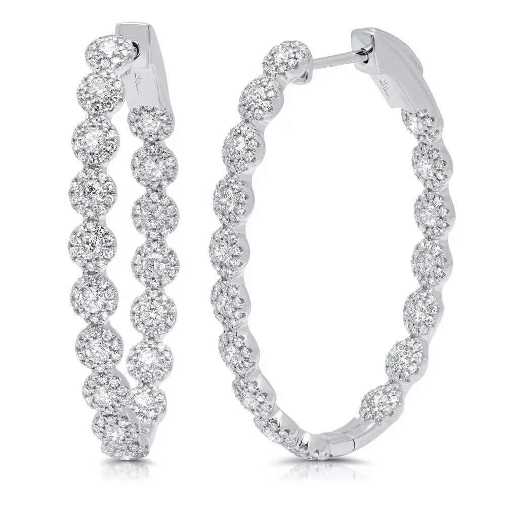14k White Gold Diamond Hoop Earrings