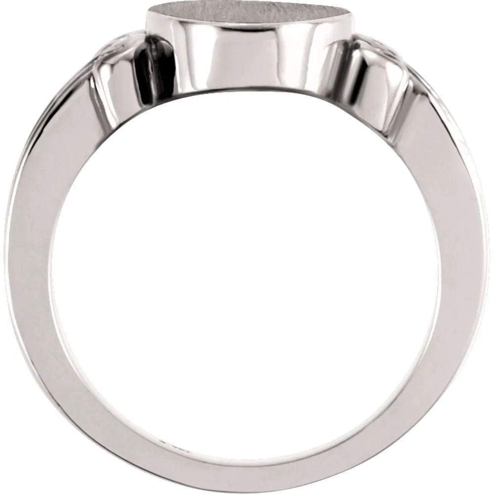 14k White Gold Fancy Oval Signet Ring, Size 6