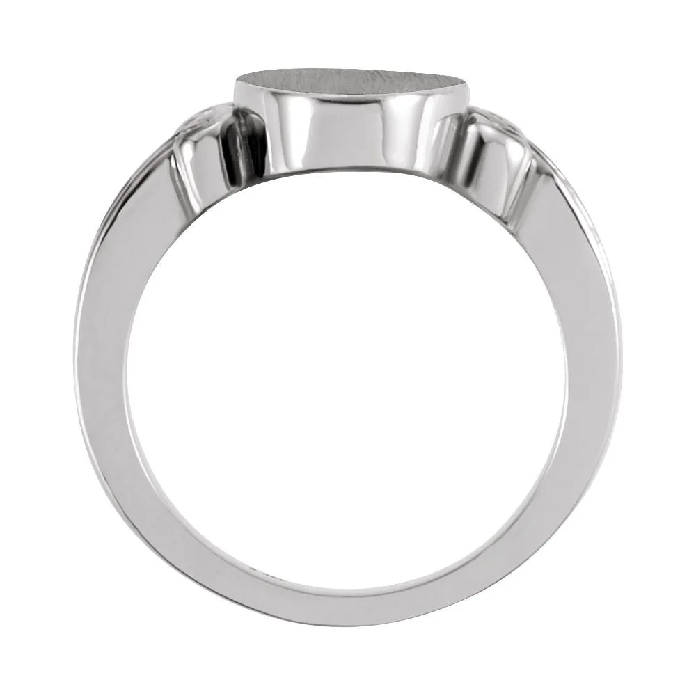 14k White Gold Fancy Oval Signet Ring, Size 6