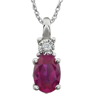 14K White Gold Lab-Grow Ruby & .02 CT Natural Diamond 18" Necklace