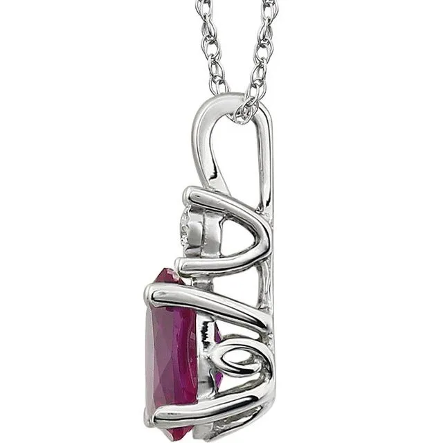 14K White Gold Lab-Grow Ruby & .02 CT Natural Diamond 18" Necklace