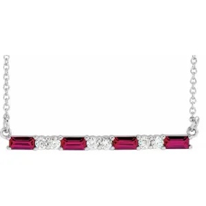 14K White Gold Lab-Grown Ruby & 1/5 CTW Natural Diamond Bar 16-18" Necklace