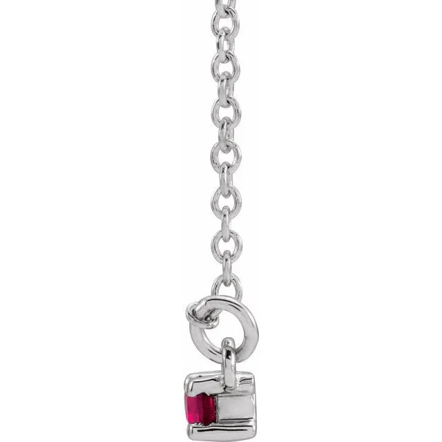 14K White Gold Lab-Grown Ruby & 1/5 CTW Natural Diamond Bar 16-18" Necklace