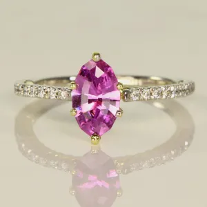 14K White Gold Marquise Pink Sapphire and Diamond Ring 1.38 Carats