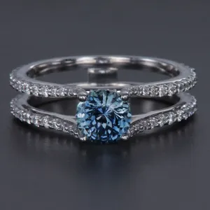 14K White Gold Montana Sapphire and Diamond Double Shank Ring 1.19 Carats